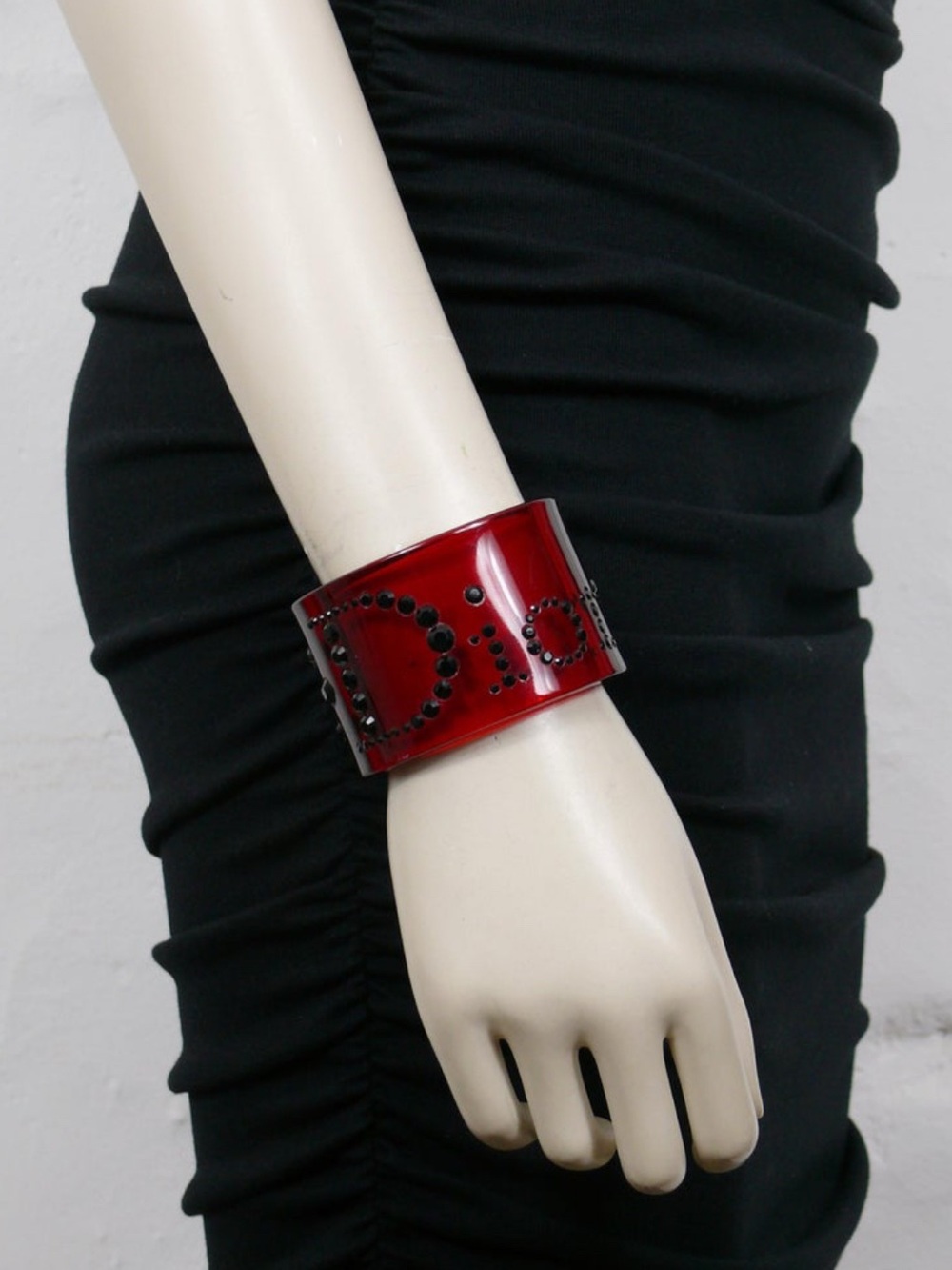 Vintage CHRISTIAN DIOR Jewelled Red Resin Cuff Bracelet